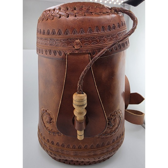 The Unbranded Brand Handbags - Vintage handcrafted Cowhide Leather Crossbody Bag Boho Tooled Cylinder Design‎